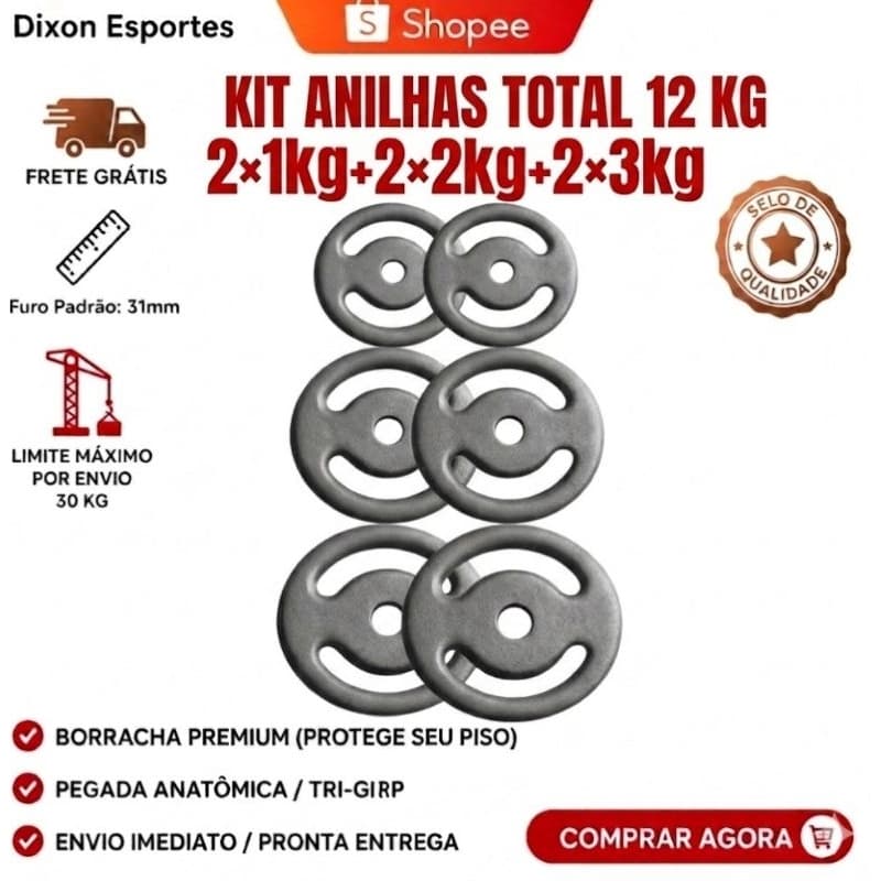 kit Anilhas Pintadas (2 de 1kg + 2 de 2kg+2de 3 kg) Academia Musculação