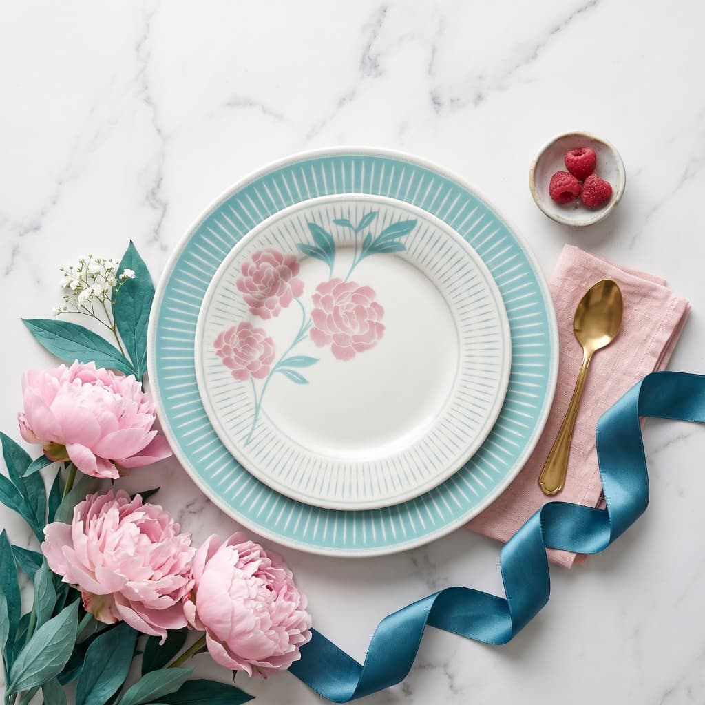 Jogo de 2 Pratos de Cerâmica Raso Decorado Biona para Jantar Decoração Mesa Cozinha Casa Sobremesa