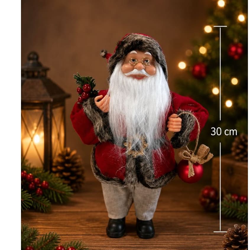 Papai Noel Tradicional Natal em Pé Roupa Vermelho e Verde 30cm Florarte