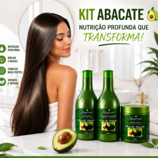 Kit Óleo de Abacate Maycrene Shampoo Condicionador e Máscara | Nutrição Profunda