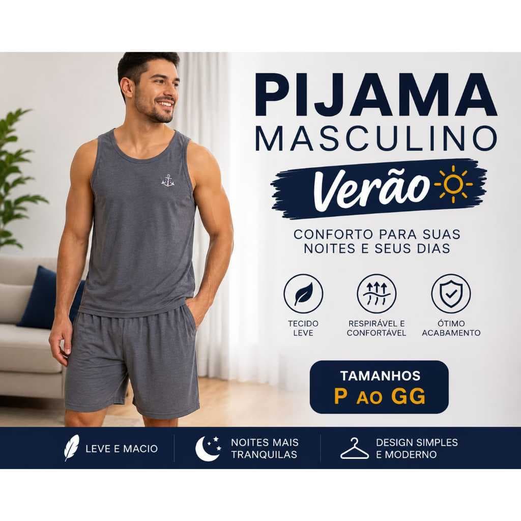 Promoção Pijama Regata Masculino Adulto Malha Premium