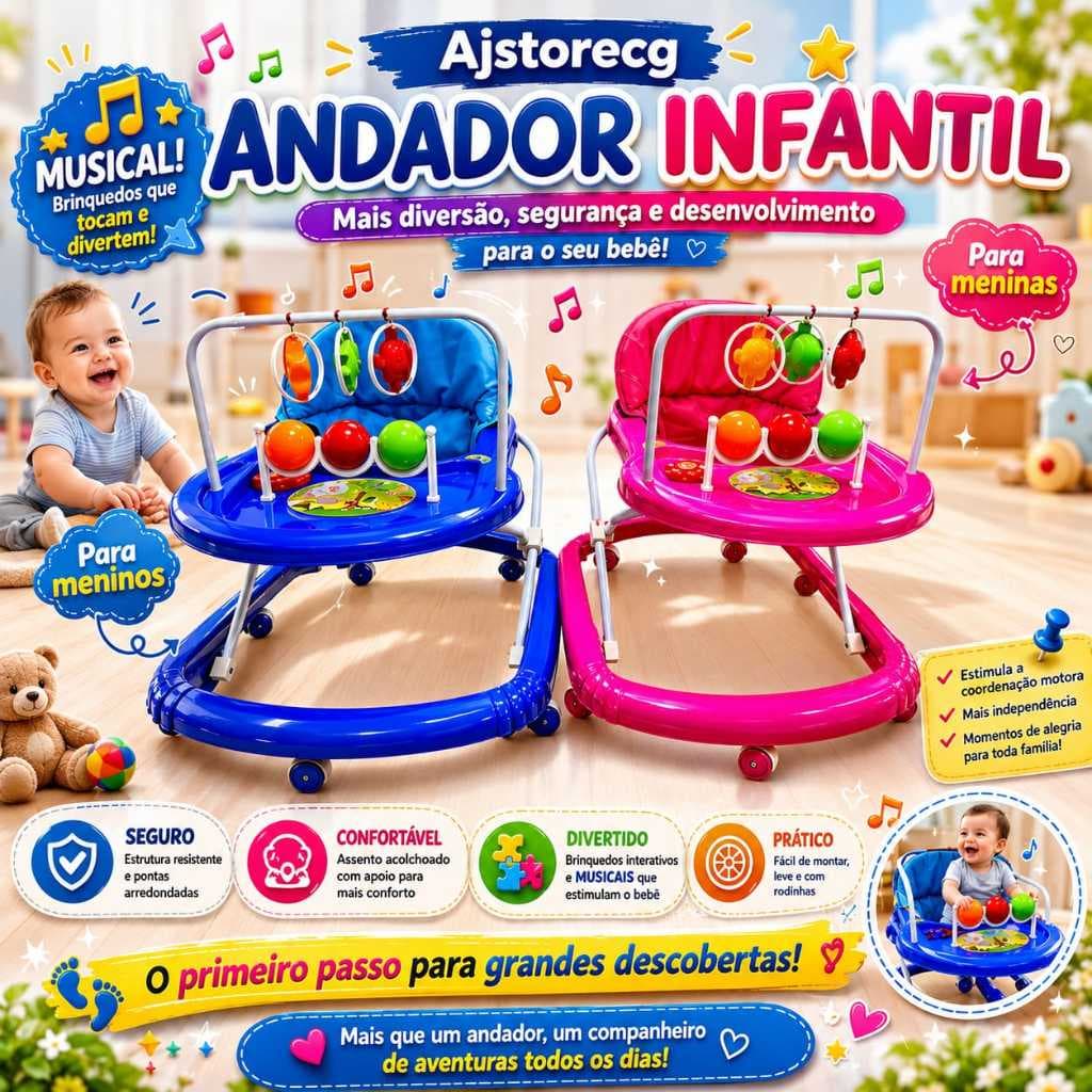 Andador Infantil Menino e Menina Musical + Envio Para Todo Brasil