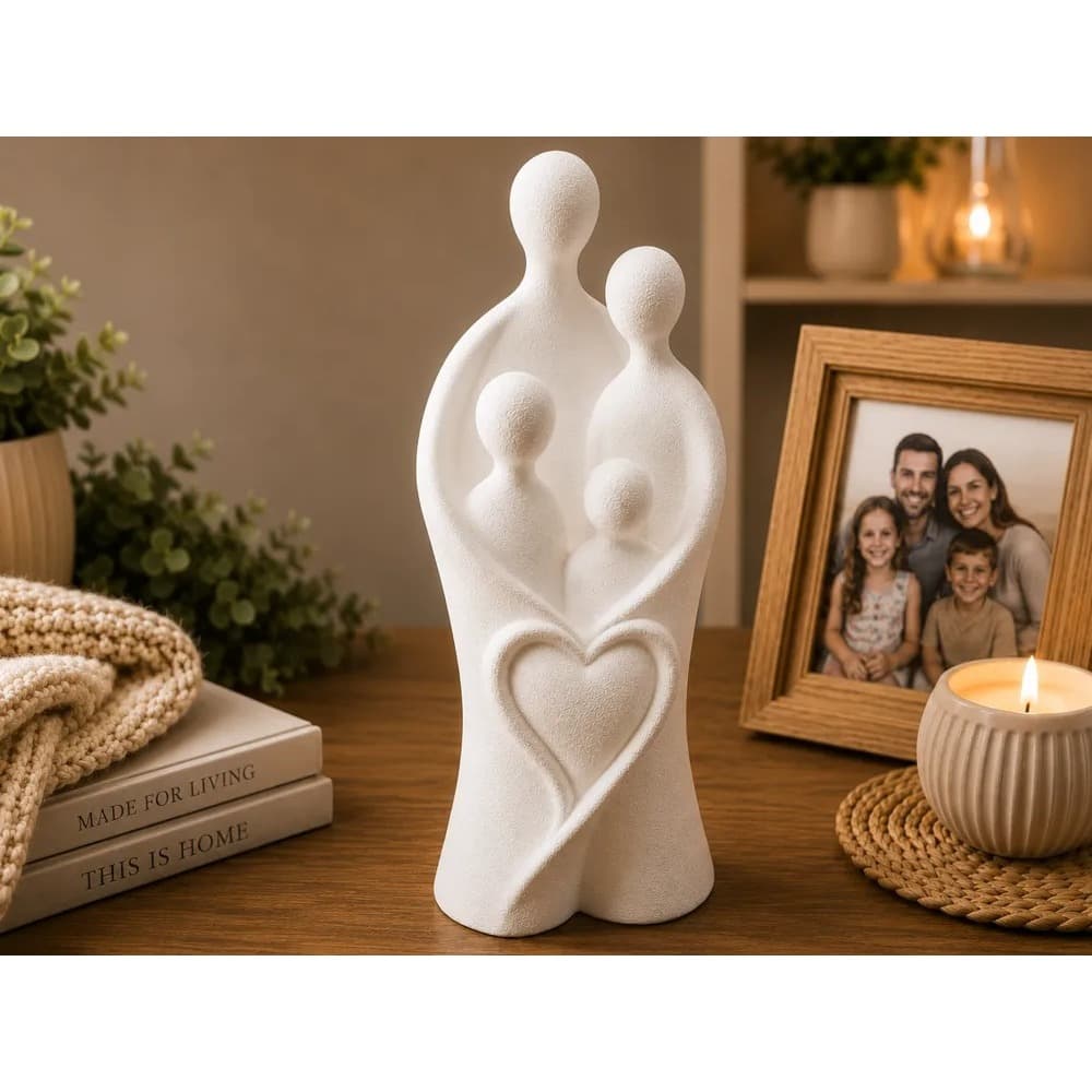 Escultura Família 2, 3 ou 4 Pessoas Decoração Moderna | Estátua Decorativa Branca para Sala, Escritório e Presente