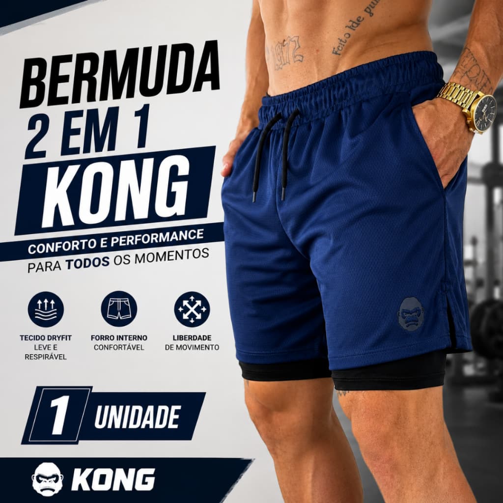 Bermuda 2 em 1 Kong Masculina com Short de Compressão