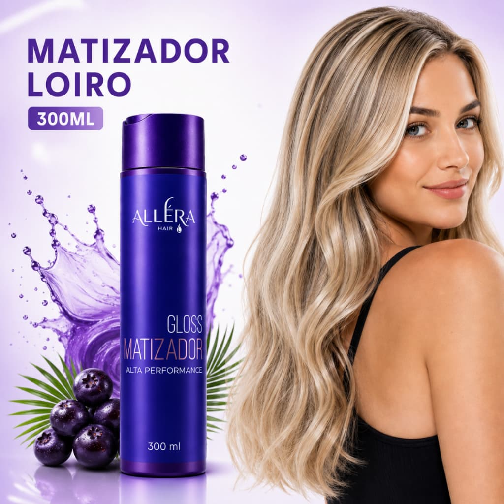 Máscara Matizadora Roxa Alléra Hair Gloss Desamarelador Cabelos Loiros e Grisalhos 300g