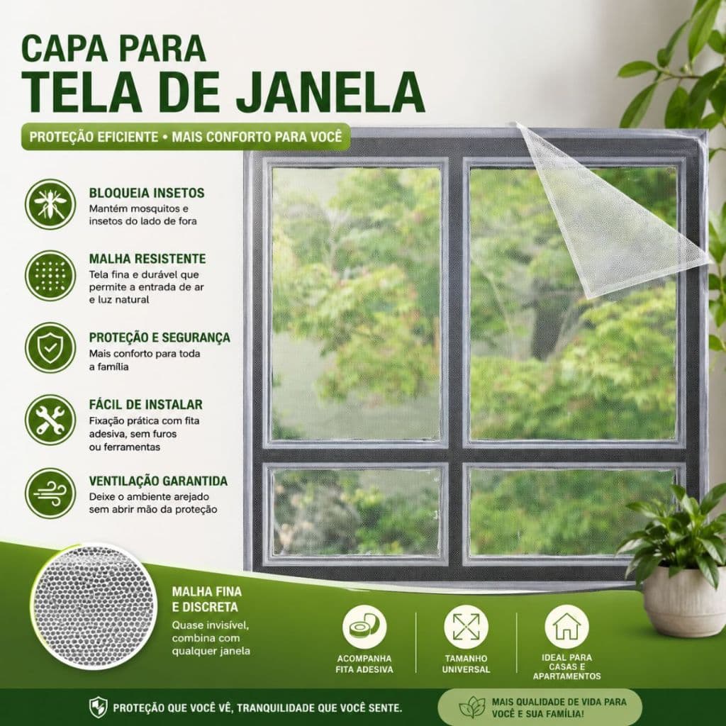 Tela Mosquiteiro para Janela com Velcro Autocolante Tela Anti-Inseto Anti Mosquito e Pernilongo