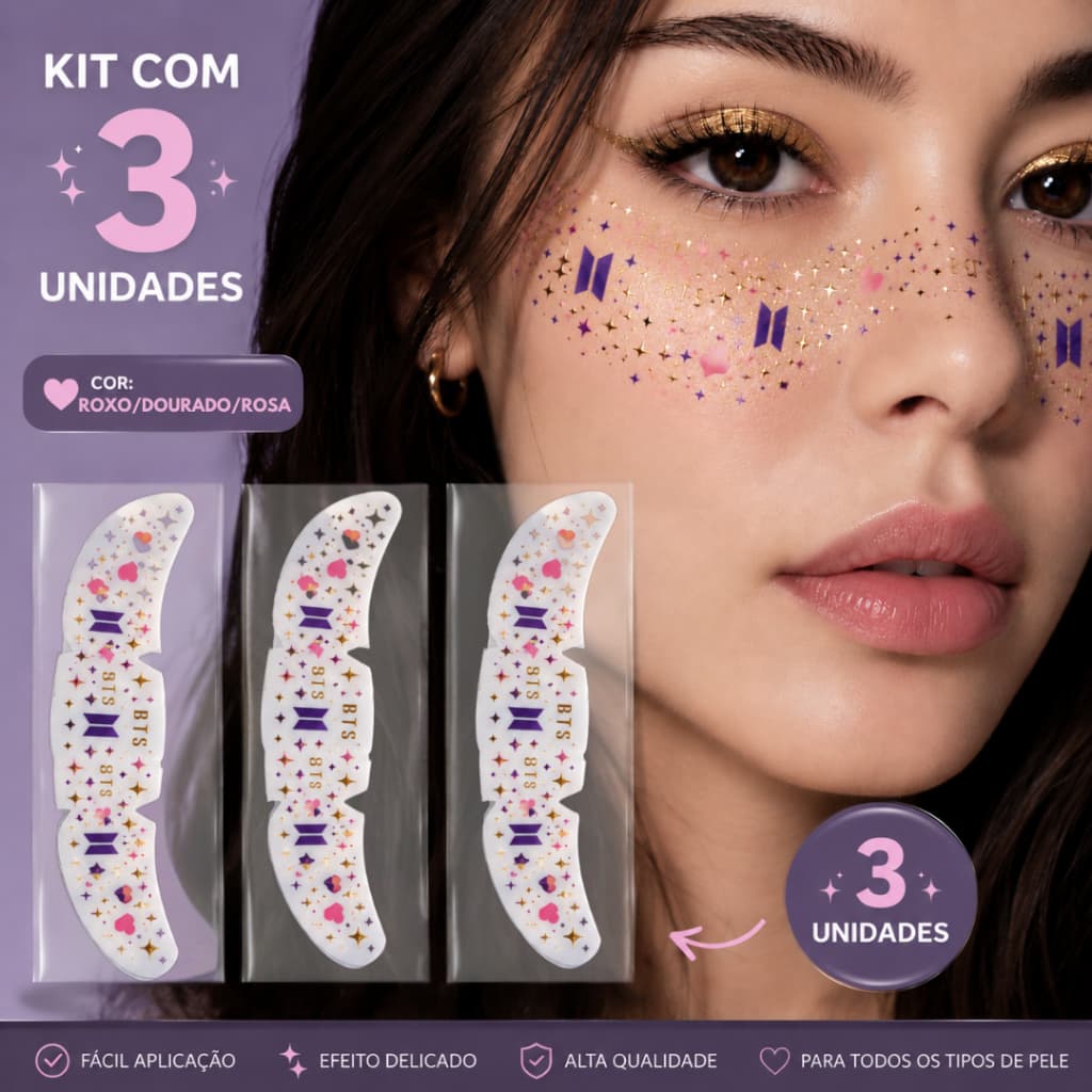 Kit 3/6/12 Adesivos de Rosto Facial BTS ArmyTatuagem Temporária Kpop Wolrd Tour Arirang
