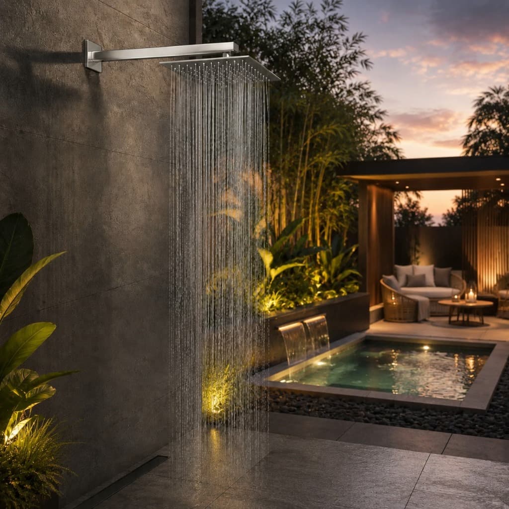 Chuveiro Ducha Fria Quadrado Fosco Slim Solar Área Externa Piscina Jardim