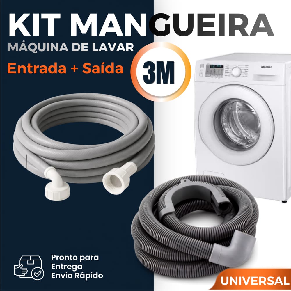 Kit (3 Metros) Mangueira Entrada + Saida maquina de lavar - universal - todos os modelos