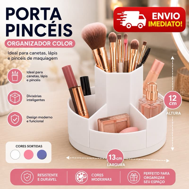 Organizador Pincéis Giratório Lapis Escritorio Mesa 360º Porta Lápis Maquiagem Pincéis Quarto Casa