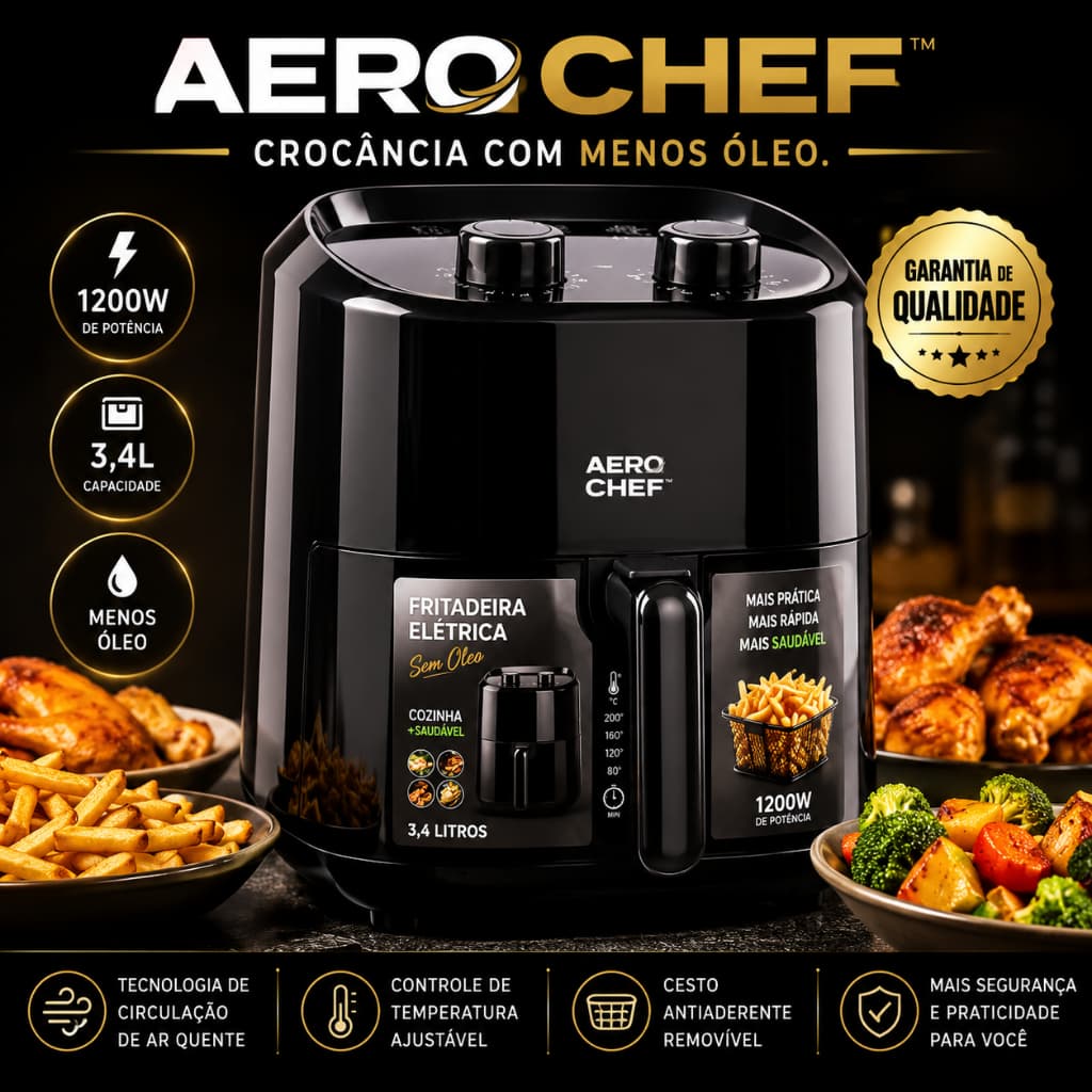 Air Fryer 3,4 Litros 1200W Fritadeira Elétrica Sem Óleo Controle de Temperatura 220V