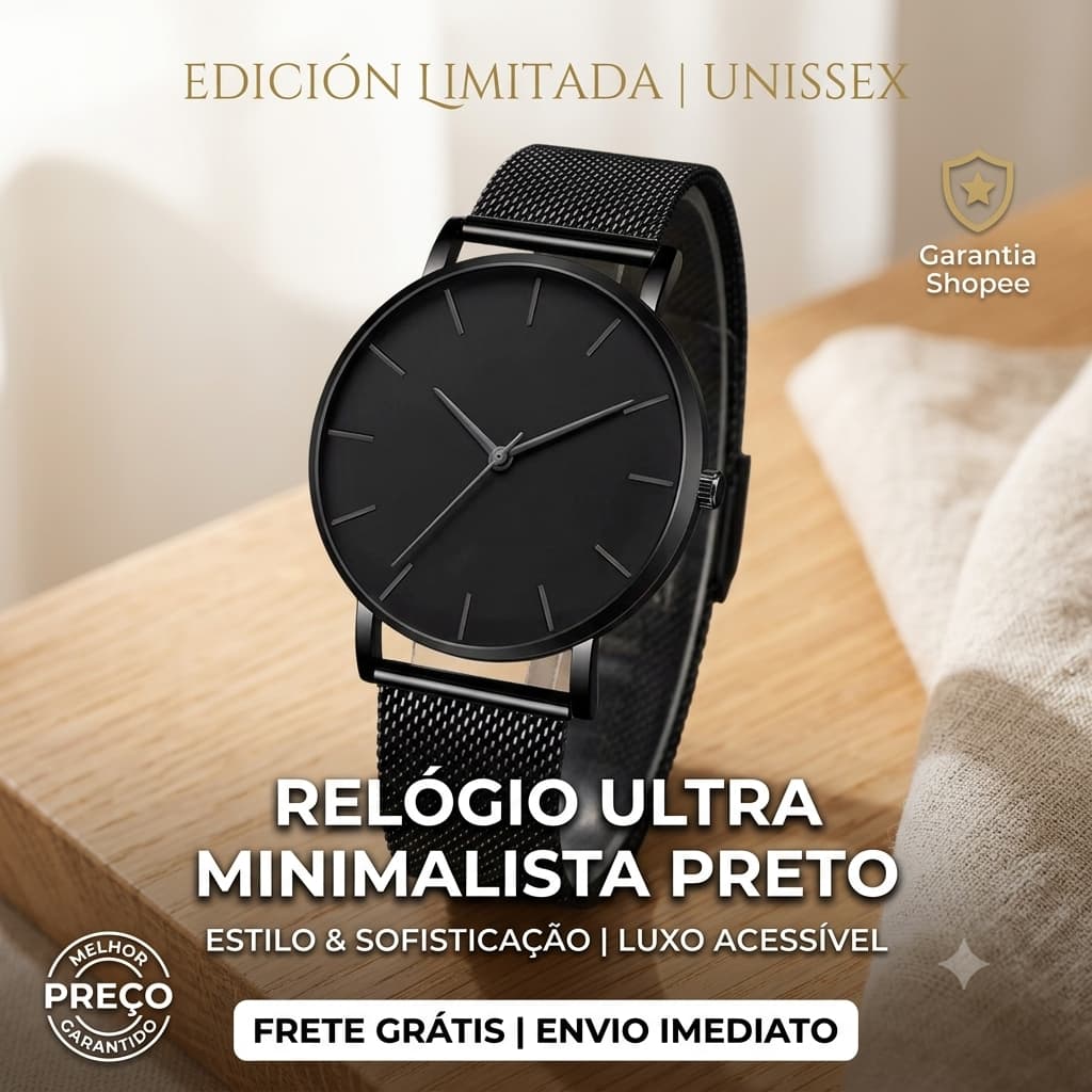 Relógio Unissex Minimalista Luxo Analógico Pulseira Magnética Aço Social Elegante Preto