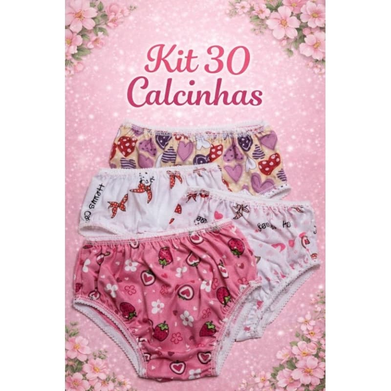 kit 30 calcinhas infantil kids de algodão sortidas com forro do P ao GG .