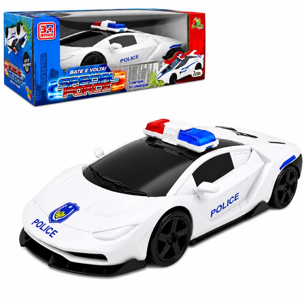 Carro Bate Volta Polícia 20cm com Luz e Som Brinquedo Infantil