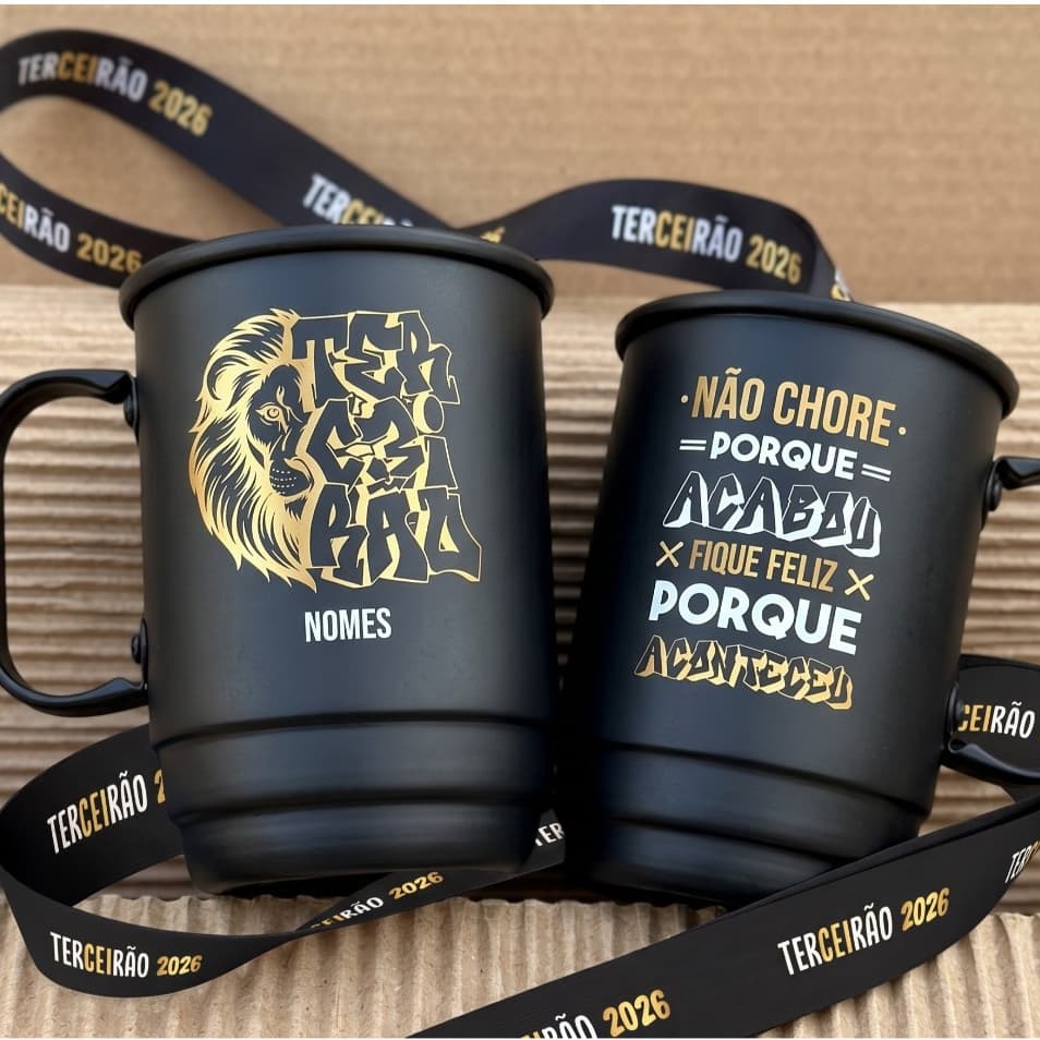Kit Caneca Terceirão Leão Dourado 2026 + Tirante Personalizado Premium