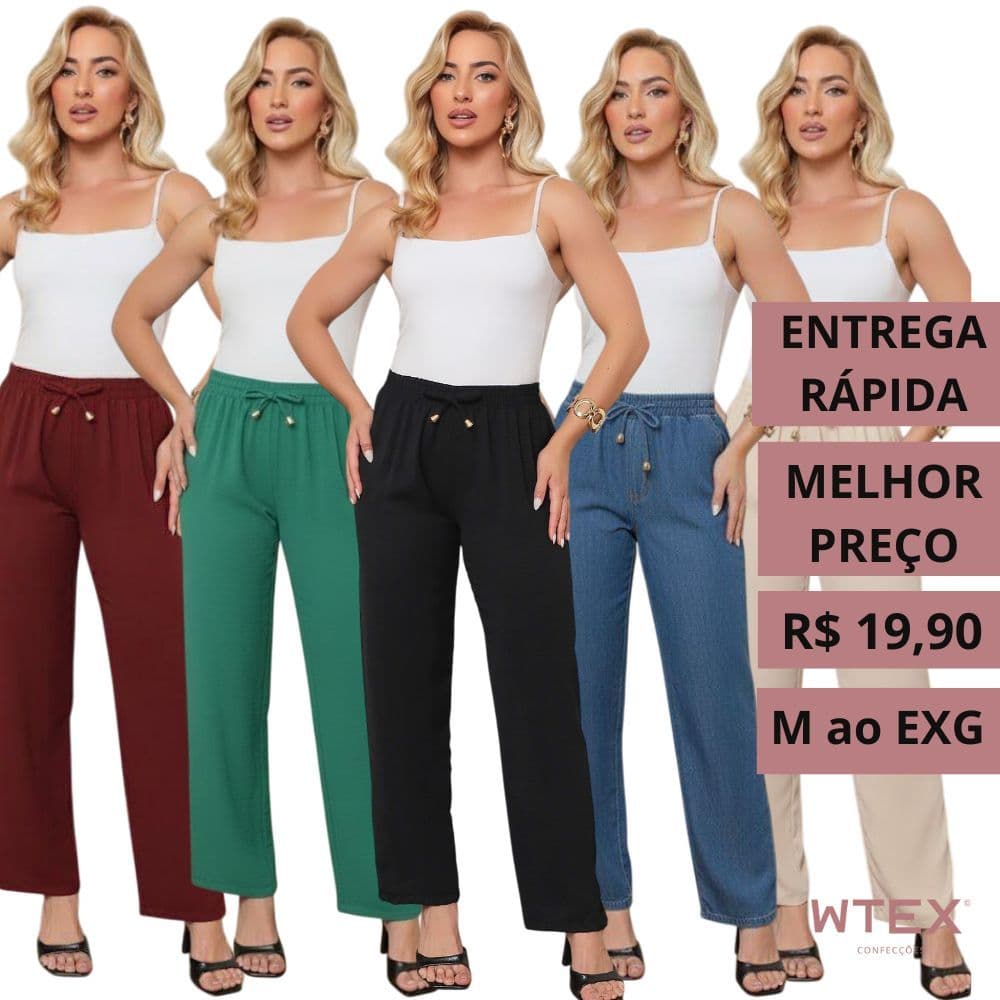 CALÇA PANTALONA duna plus size soltinha flare cintura alta feminina