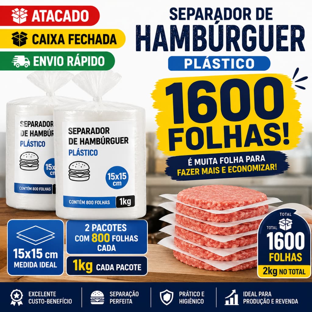 Separador de Hambúrguer 15x15 Plástico 1600 Folhas Pacote Fechado Atacado Revenda