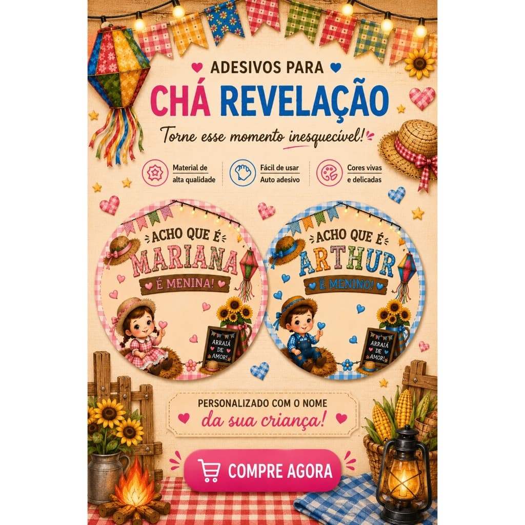 Adesivos Chá Revelação Menina ou Menino? | Tema Festa Junina Chá de Bebê | 5x5cm