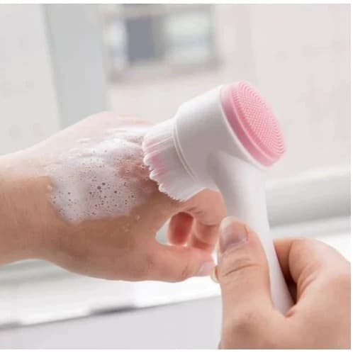 Escova de Limpeza Facial 2 em 1 Esponja Cerdas Macias Ponta Dupla de Silicone Esfoliante Aparelho Massagem