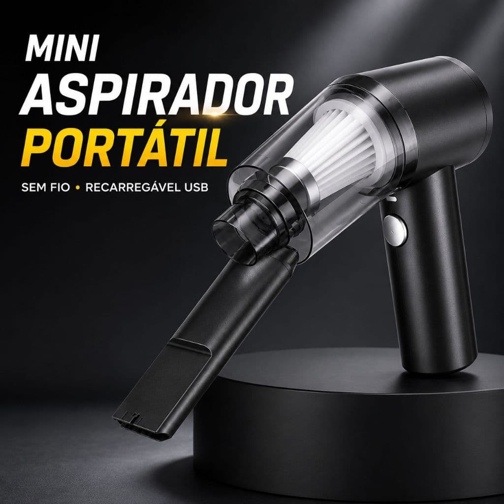 Aspirador Automotivo Portátil Sem Fio Alta Potência Recarregável USB Carro Casa Prático e Leve