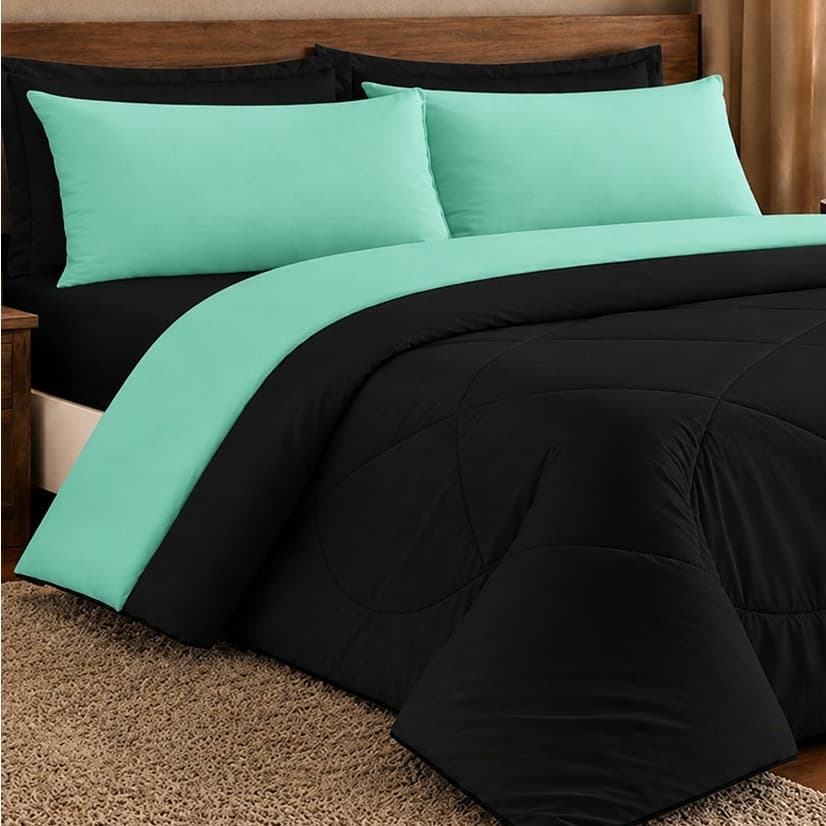 Kit Edredom Ternura Casal Queen Dupla Face 03 Peças Promoção ( PRETO COM TIFANY )