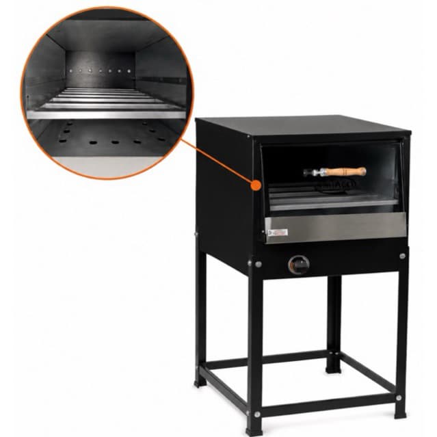Forno Industrial Glp Cavalete 60 Litros Porta De Vidro Inox A Gas Preto