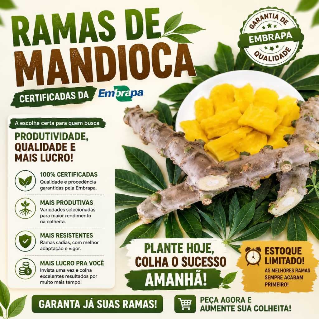 20 ramas, manivas de mandioca embaúba para fazer chips de mandioca frita - ENVIO IMEDIATO