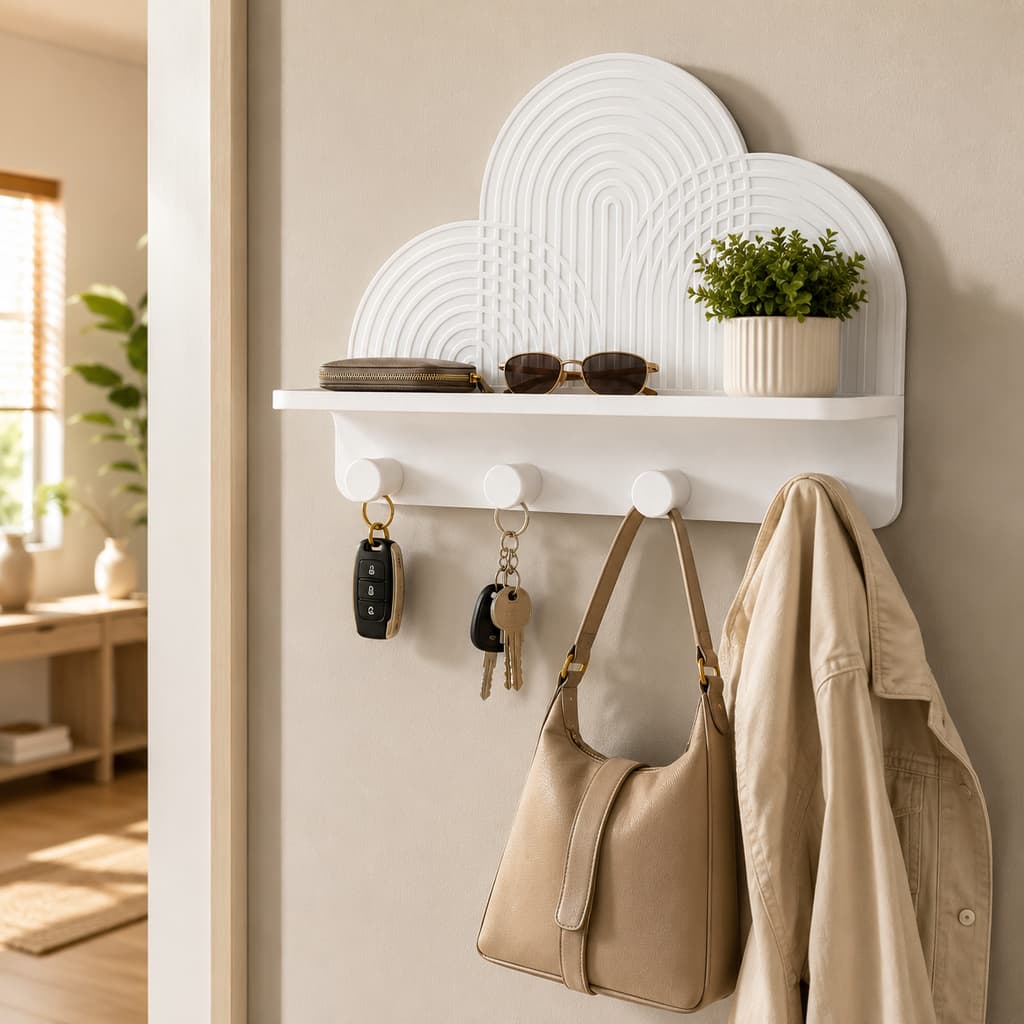 Porta Chaves Decorativo Com Prateleira Organizador Parede Moderno