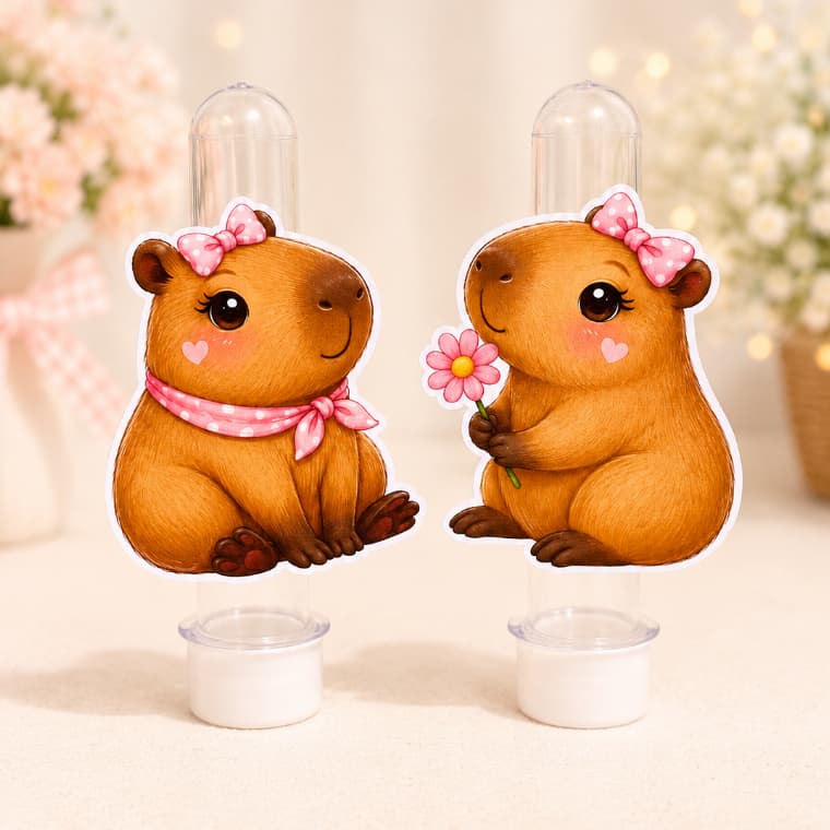 Aplique para Tubete Capivara de 13cm menina ou menino / Personalizads / Aniversário / Lembrancinhas