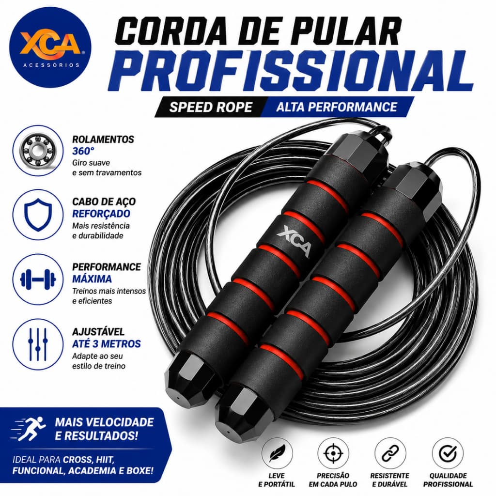 Speed Rope Corda de Pular Cabo de Aço Profissional Rolamento 360 Ajustável 3m Academia