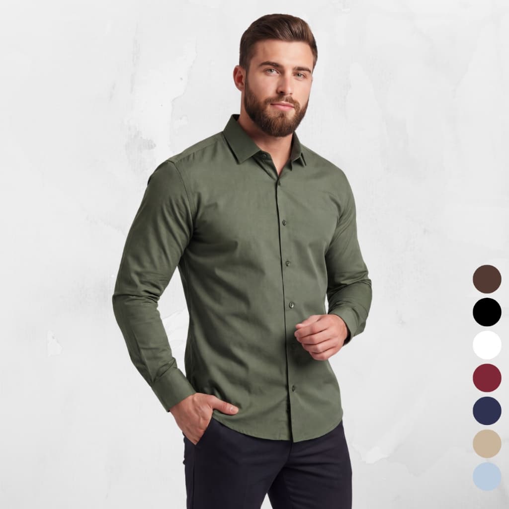 Camisa Social Masculina Lisa Slim Manga Longa Uniforme Algodão de Qualidade