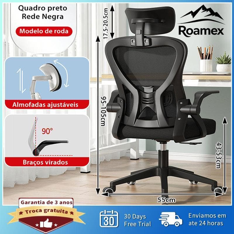 【Roamex】Cadeira de Escritório Ergonômica com Encosto Ajustável | Malha Respirável | Rodinhas 360° | Home Office