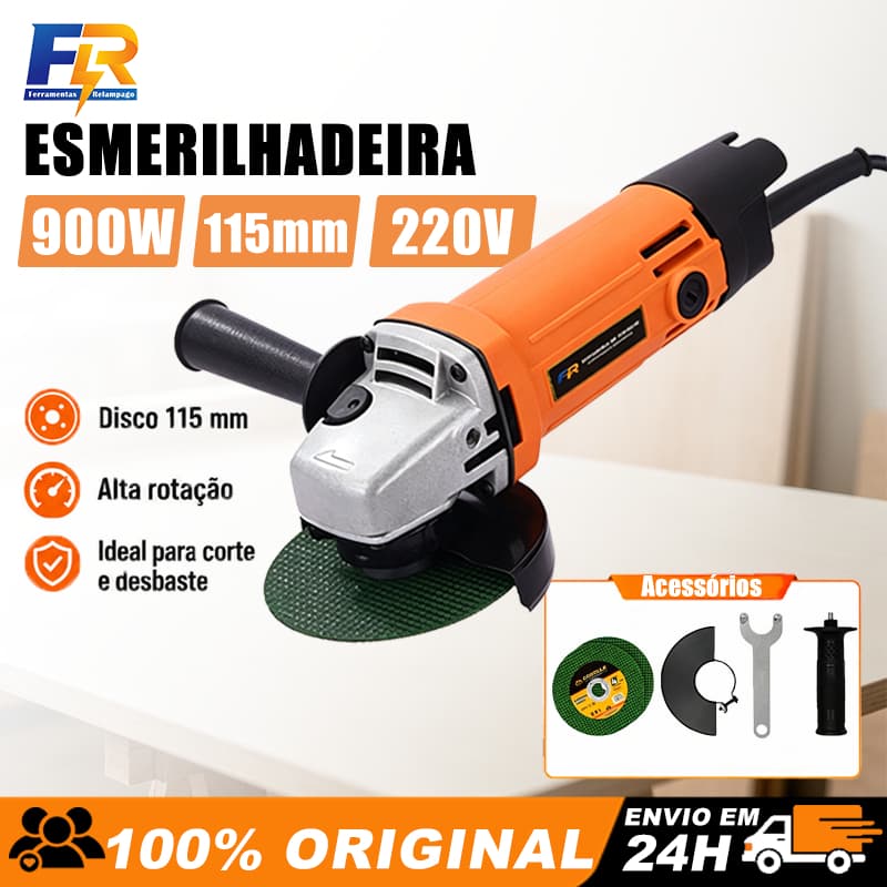 Esmerilhadeira Angular 900w Disco 115mm Inclui 3 Discos Para Reformas E Obras
