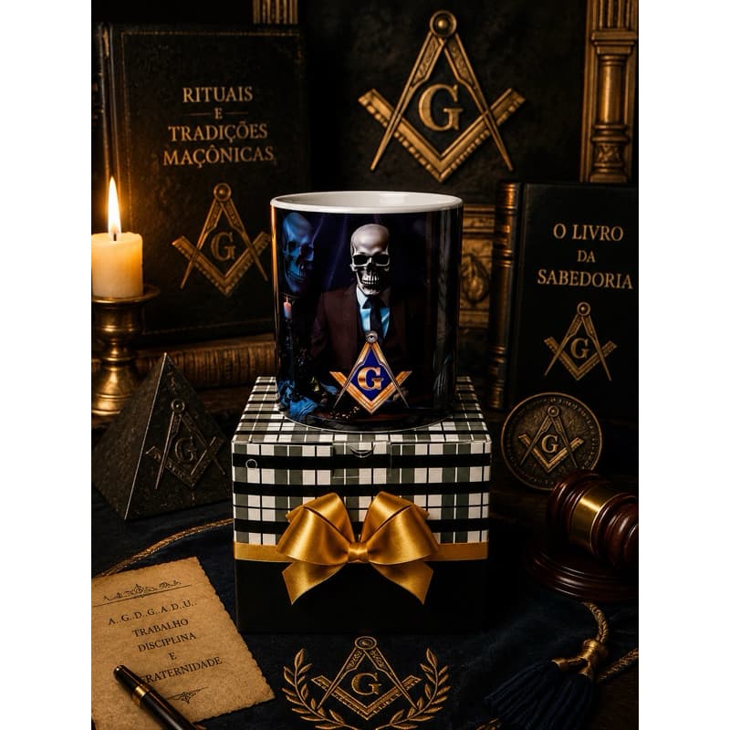 Caneca PERSONALIZADA Caveira Elegante Maçônica – Esquadro e Compasso 325 ml | Abrakadabra33 - MAÇONARIA