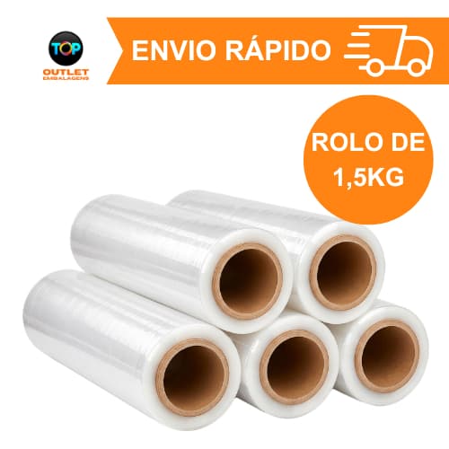 Bobina Filme Stretch 1,5kg 500m Aprox 100m Resistência para E-commerce Embalagem Pallet Proteção