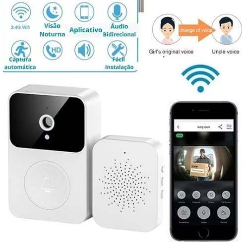 Campainha Com Câmera Vídeo s/ Fio Wi-Fi HD conectada ao Celular