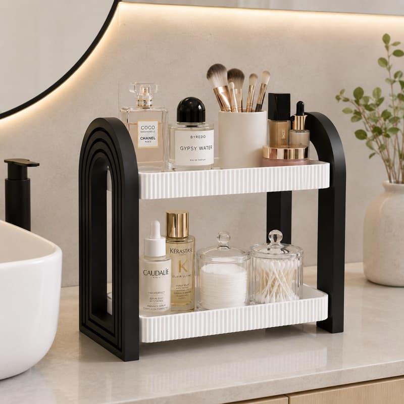 Prateleira Organizadora Arco 2 Andares para Perfumes, Maquiagem, Banheiro, Penteadeira e Decoração