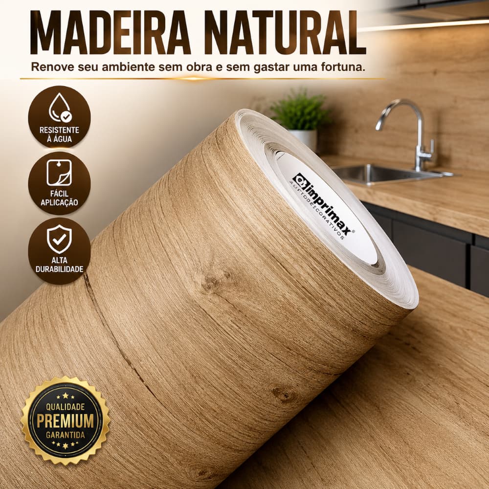 Adesivo Grosso Para Envelopamento de Piso, Moveis, Pias e Bancadas Tipo Madeira Clara com Textura Imprimax