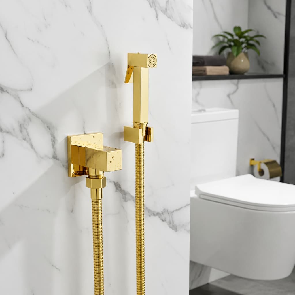 Ducha Higiênica De Banheiro Luxo Quadrada Metal Dourado Gold