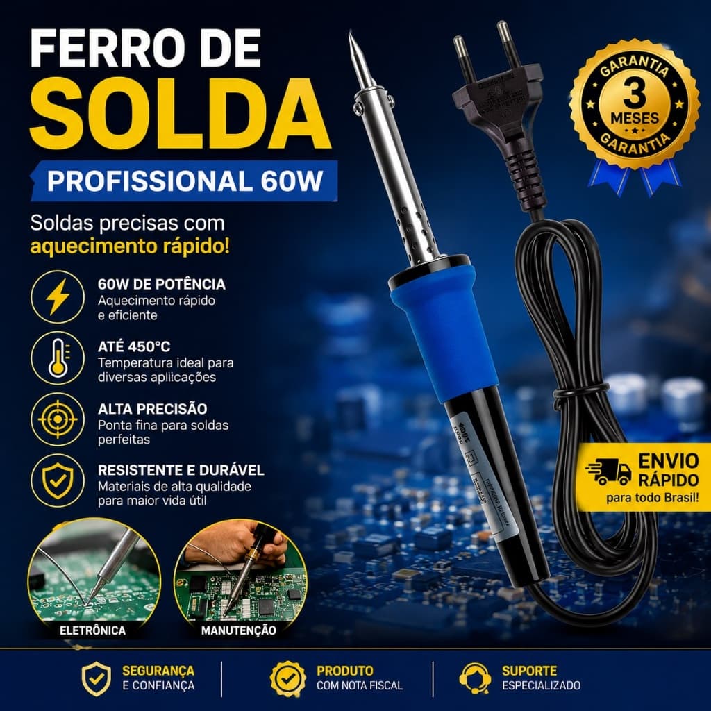 Ferro de Solda Elétrico Tipo Caneta Ponta Fina para Eletrônica Soldagem de Placas Circuitos e Reparos