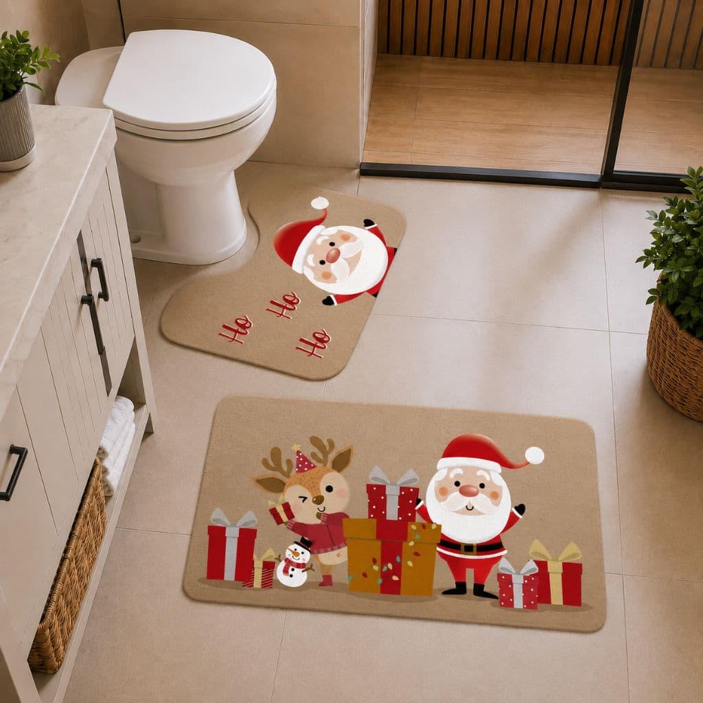 Jogo de Tapete para Banheiro Natalino Noel e Ajudantes ENVIO RÁPIDO!
