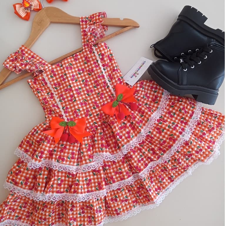 Vestido quadrilha menina xadrez tamanhos 4,6,8,10 e 12 anos