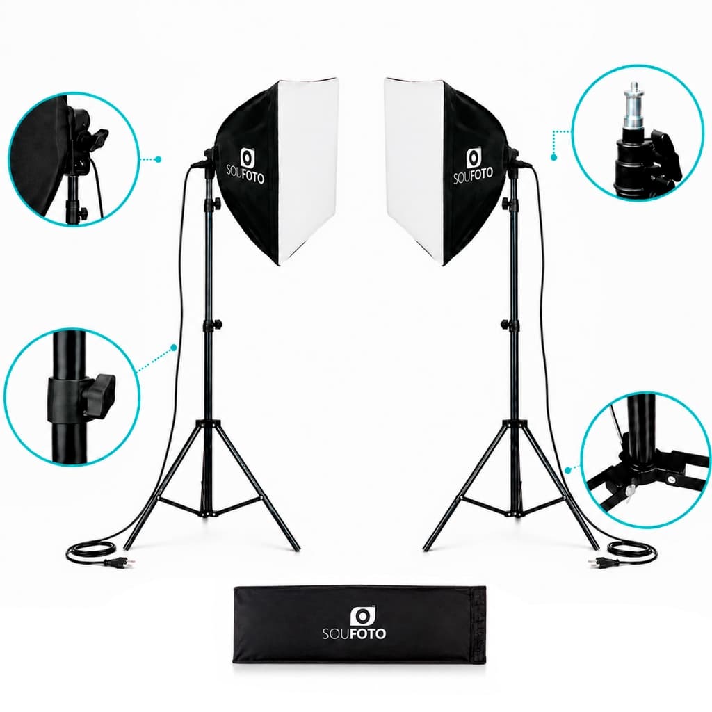 Kit Softbox 40x40 Sou Foto 1 ou 2 Luzes Tripé 2m para Influencer Vídeos Lives Conteúdo