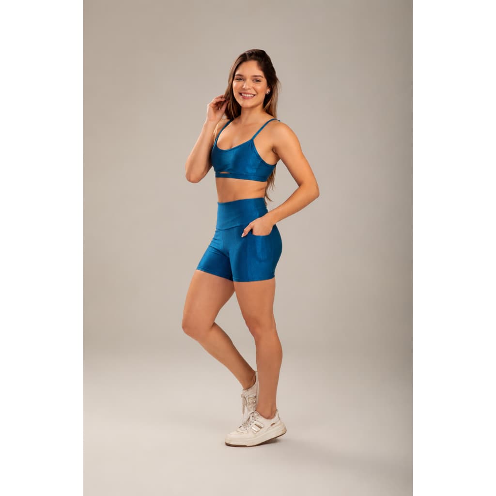 Conjunto Fitness Academia Feminino Microcanelado Premium UV50+ | Top com Alças Reguláveis e Short com Bolso Lateral