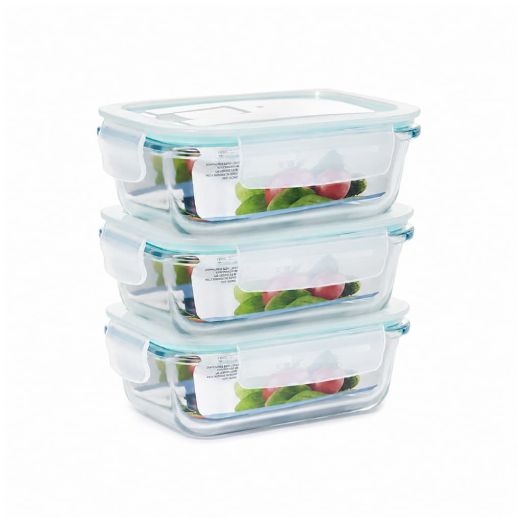 Kit Conjunto Potes 640ml Vidro Hermético Marmita Fitness Com Tampa Quatro Travas Anti Vazamento