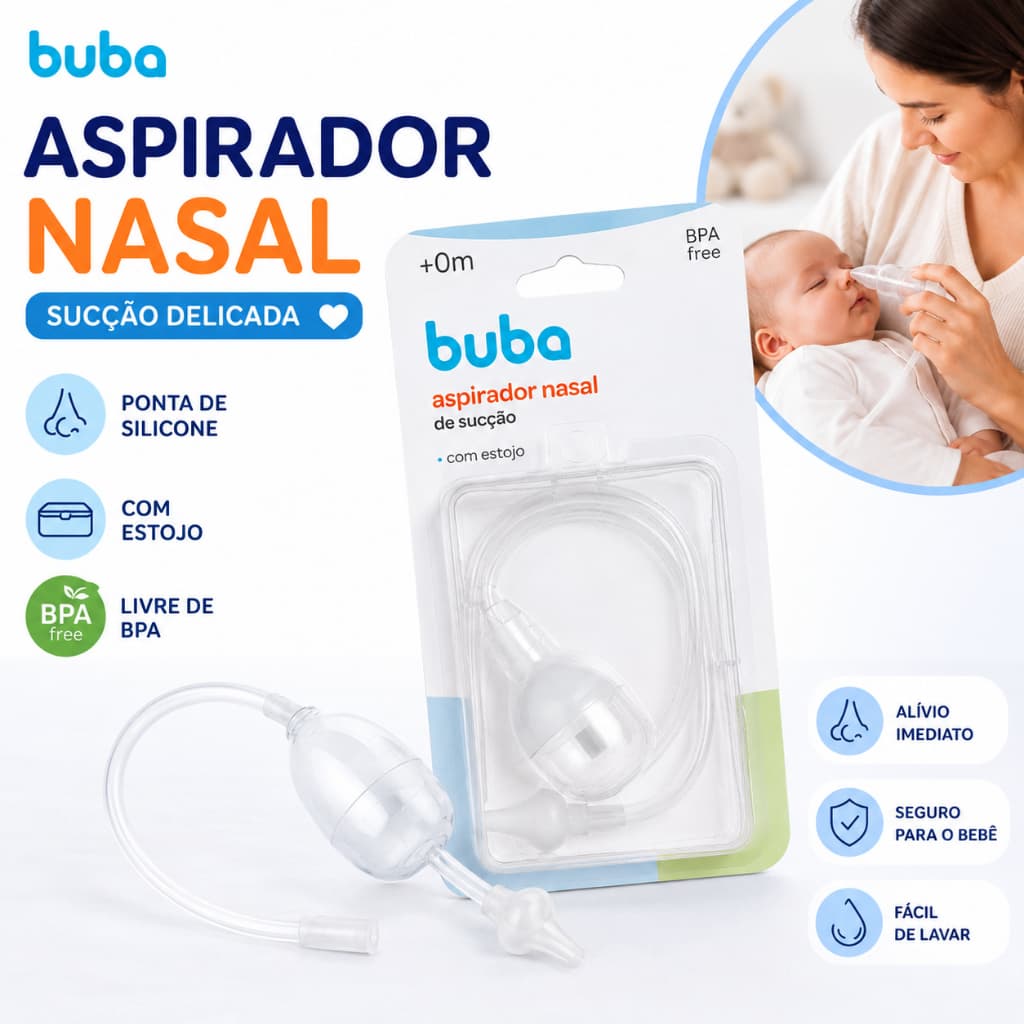 Aspirador Nasal de Sucção com Estojo e Ponta de Silicone - Buba Expresso