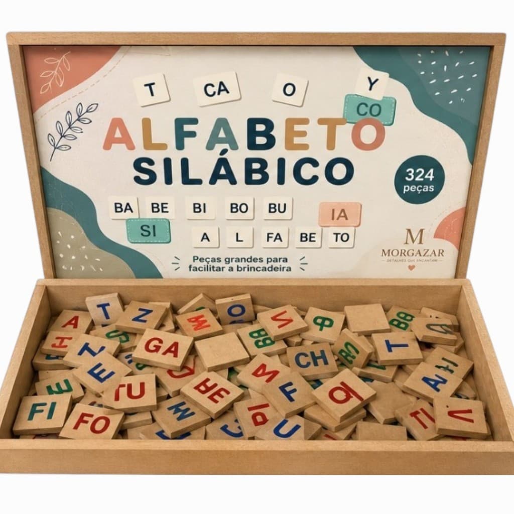 Brinquedo Educativo Pedagógico Madeira Letras Palavras Alfabeto Silábico Infantil