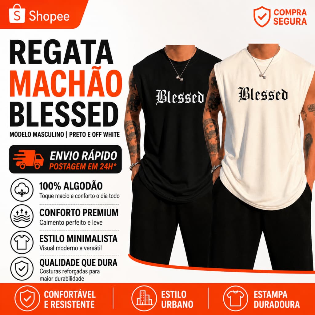 Kit 2 Camisetas Regatas Machão Masculina Blessed
