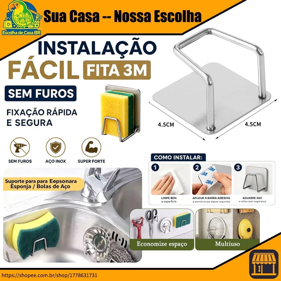 Kit 2 Aço inoxidável Suporte Porta Esponja para bucha de pia Prateleira de cozinha