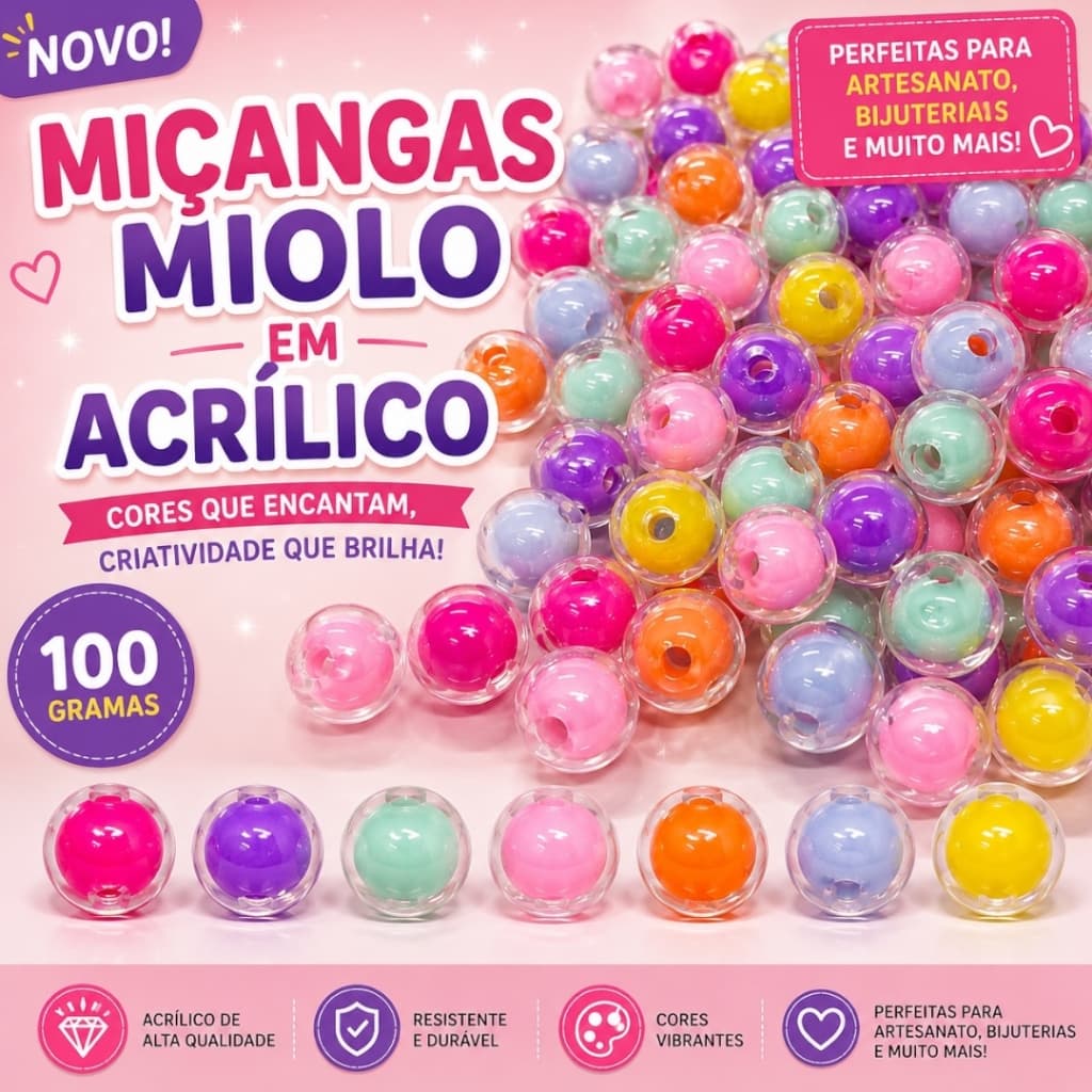 Miçanga Bola Acrílica Transparente com Miolo 8mm 500g ou 100 gramas Terço Bijuterias Decoração Festa
